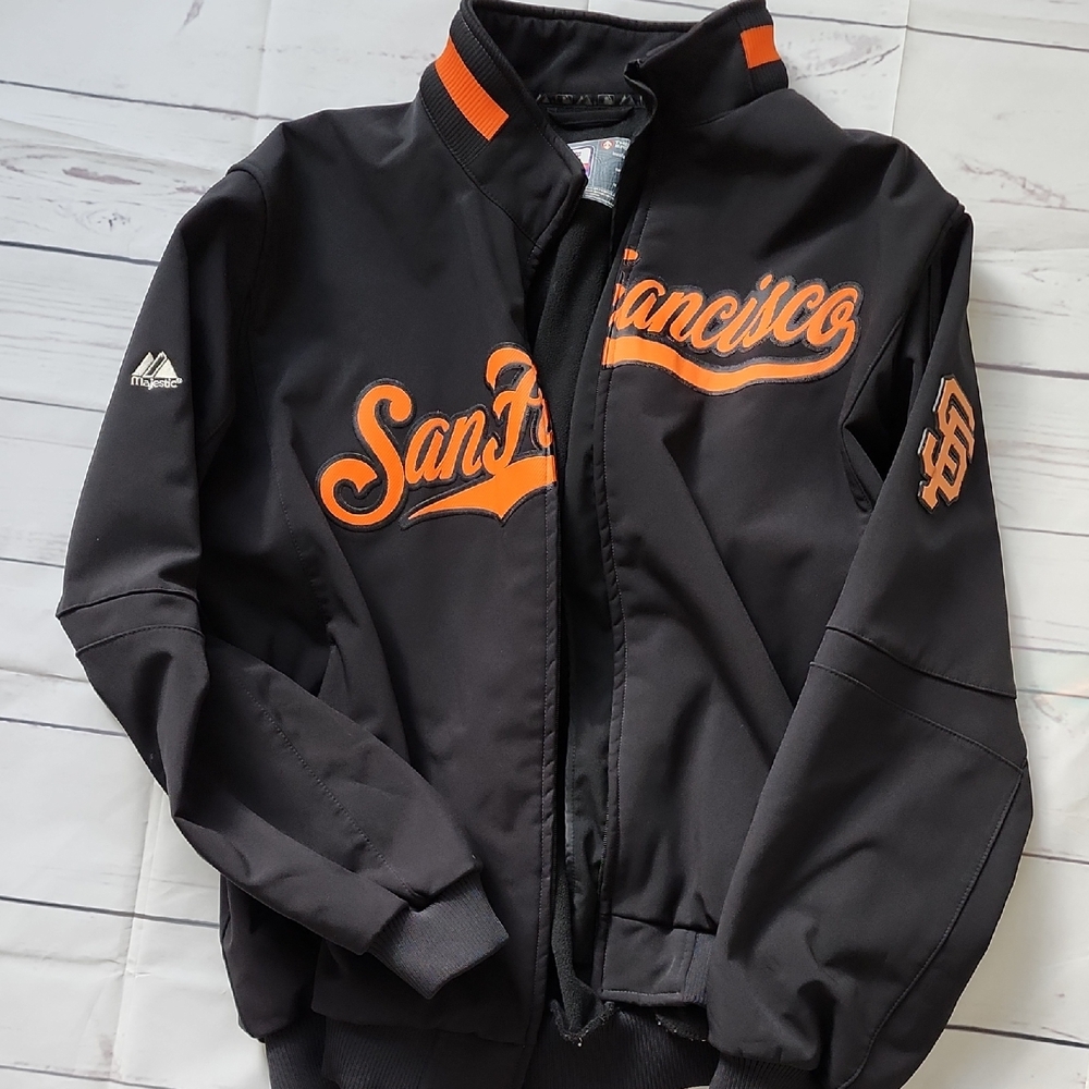 Majestic Black and Orange Bomber Jacket Varsity Style